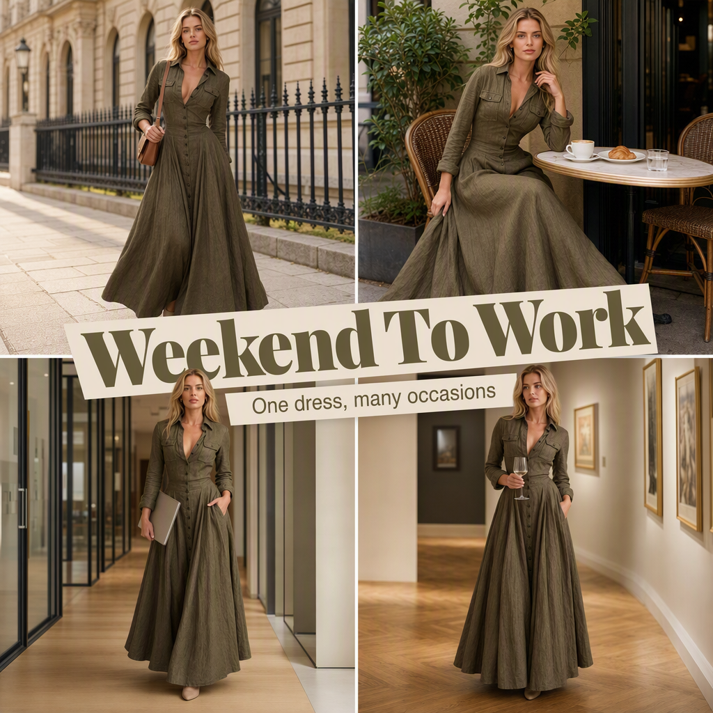 ✨ Polished Without the Fuss | Women's Lapel Button-Down Maxi Dress