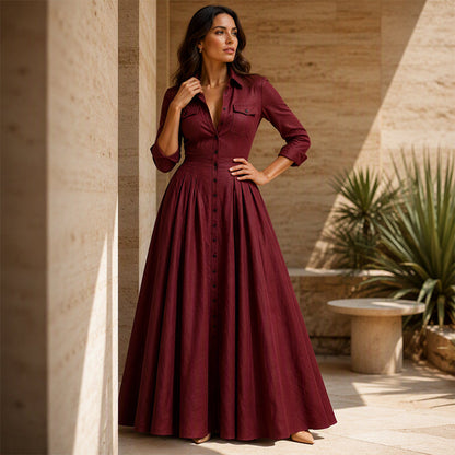 ✨ Polished Without the Fuss | Women's Lapel Button-Down Maxi Dress