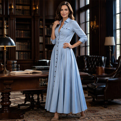 ✨ Polished Without the Fuss | Women's Lapel Button-Down Maxi Dress