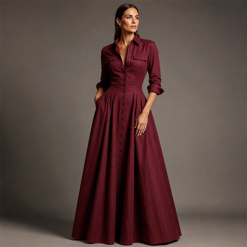 ✨ Polished Without the Fuss | Women's Lapel Button-Down Maxi Dress