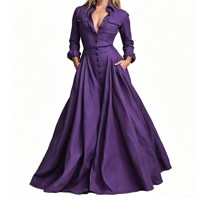 ✨ Polished Without the Fuss | Women's Lapel Button-Down Maxi Dress