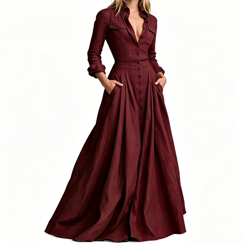 ✨ Polished Without the Fuss | Women's Lapel Button-Down Maxi Dress