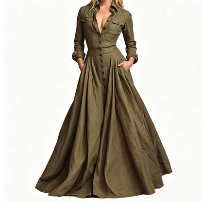 ✨ Polished Without the Fuss | Women's Lapel Button-Down Maxi Dress