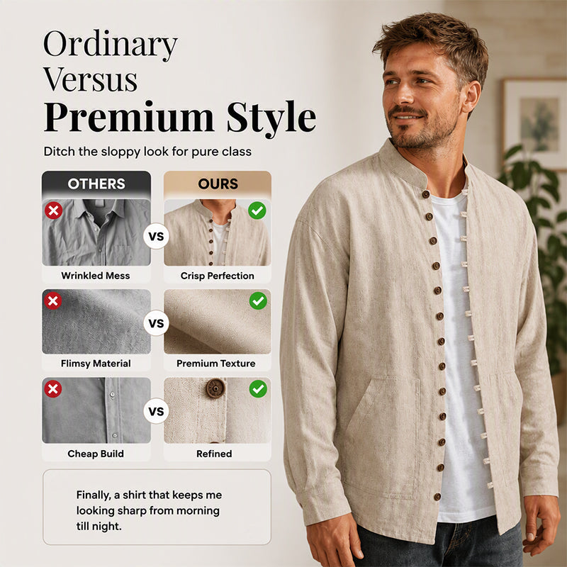 Men's Casual Long Sleeve Stand Collar Shirt