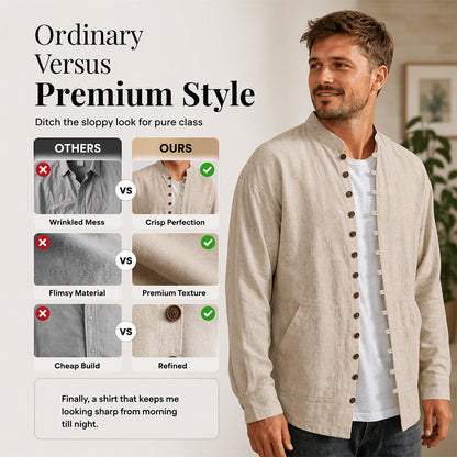 Men's Casual Long Sleeve Stand Collar Shirt