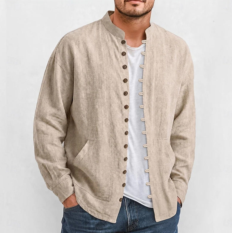 Men's Casual Long Sleeve Stand Collar Shirt