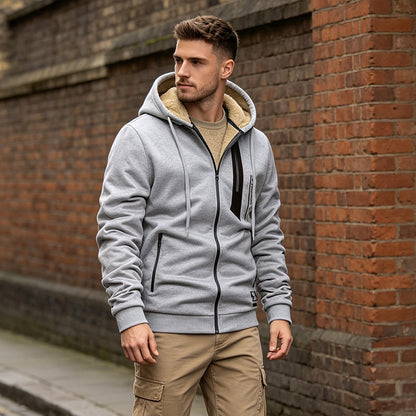 Men's Thick Plush-Lined Hooded Warm Jacket