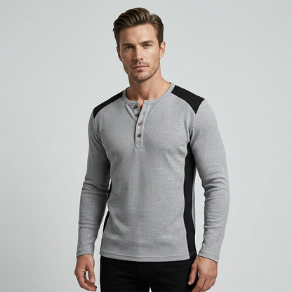 Men's Color Block Waffle Knit Henley Shirt