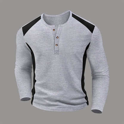 Men's Color Block Waffle Knit Henley Shirt