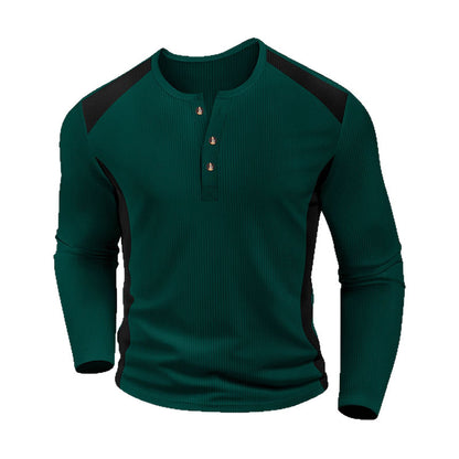Men's Color Block Waffle Knit Henley Shirt