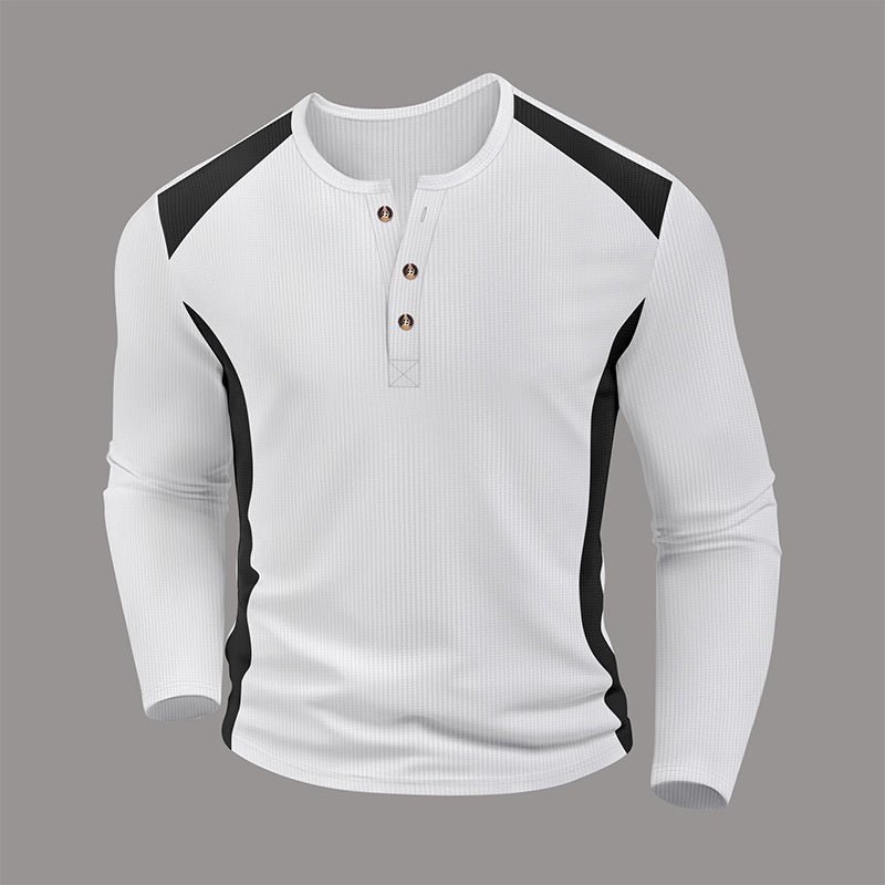 Men's Color Block Waffle Knit Henley Shirt