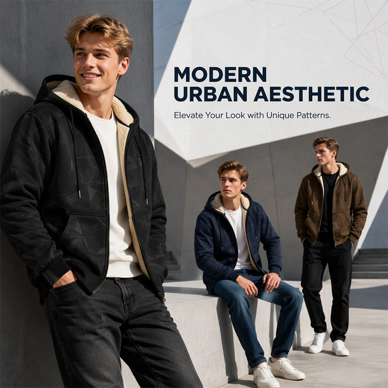 Men’s Winter Fleece Lined Zip Up Hoodie Jacket