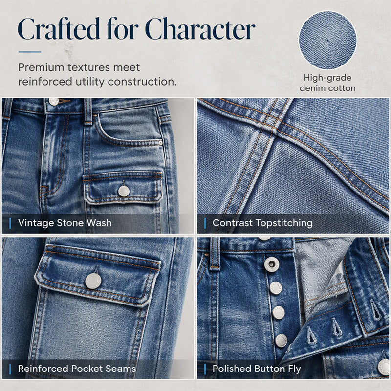 👖 Flattering Utility Style | Women's High-Waist Flap-Pocket Straight-Leg Jeans