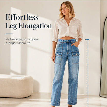 👖 Flattering Utility Style | Women's High-Waist Flap-Pocket Straight-Leg Jeans