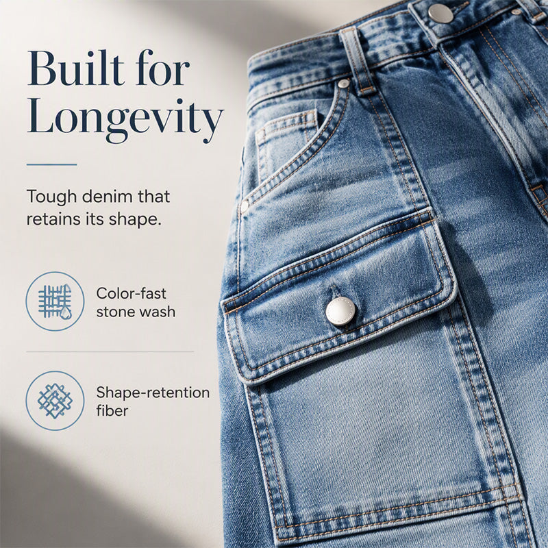 👖 Flattering Utility Style | Women's High-Waist Flap-Pocket Straight-Leg Jeans