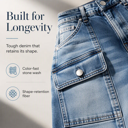👖 Flattering Utility Style | Women's High-Waist Flap-Pocket Straight-Leg Jeans