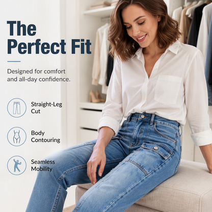 👖 Flattering Utility Style | Women's High-Waist Flap-Pocket Straight-Leg Jeans