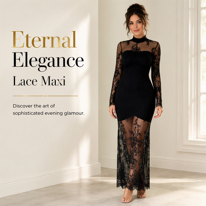 Women's Lace Splicing Long Sleeve Maxi Dress