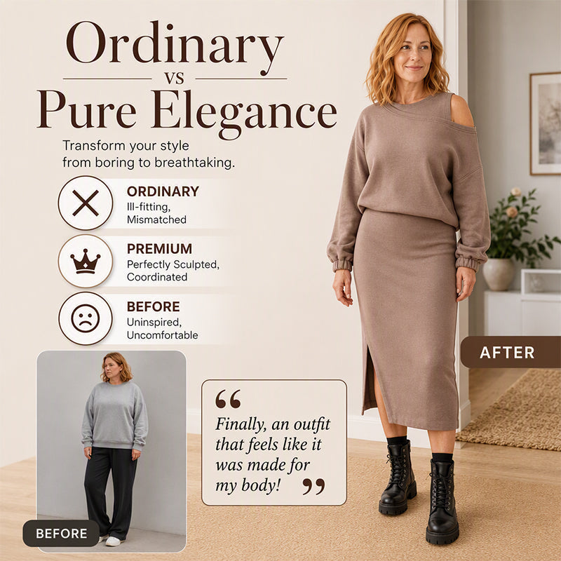 ✨ One Set, Two Easy Looks | Women's Slanted-Shoulder Sweatshirt & Sleeveless Dress Set