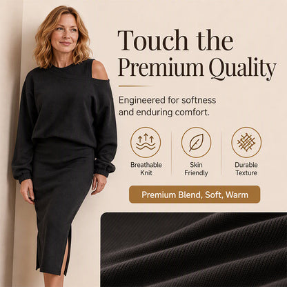 ✨ One Set, Two Easy Looks | Women's Slanted-Shoulder Sweatshirt & Sleeveless Dress Set