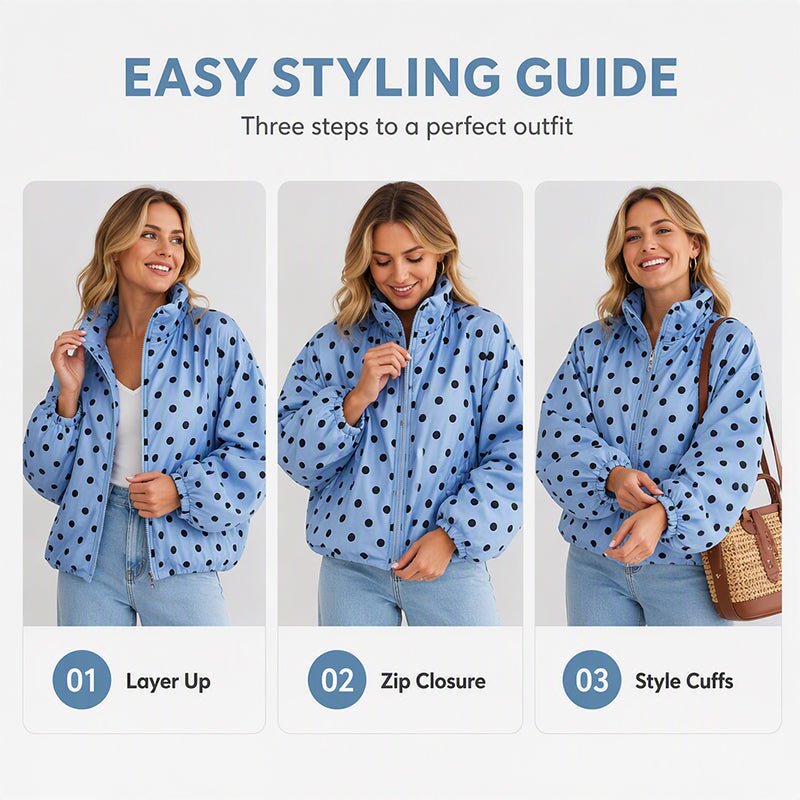 Women's Casual Polka Dot Zipper Jacket