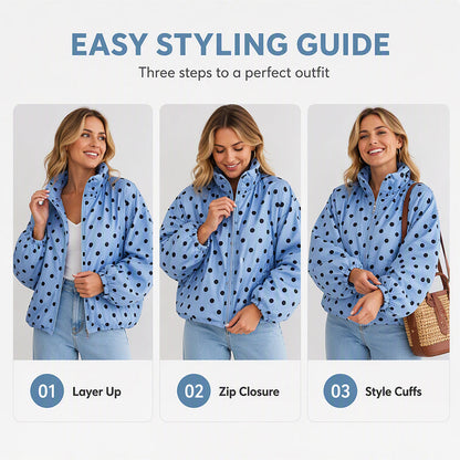 Women's Casual Polka Dot Zipper Jacket