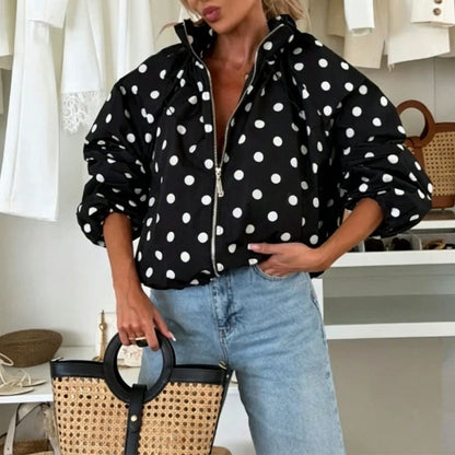 Women's Casual Polka Dot Zipper Jacket