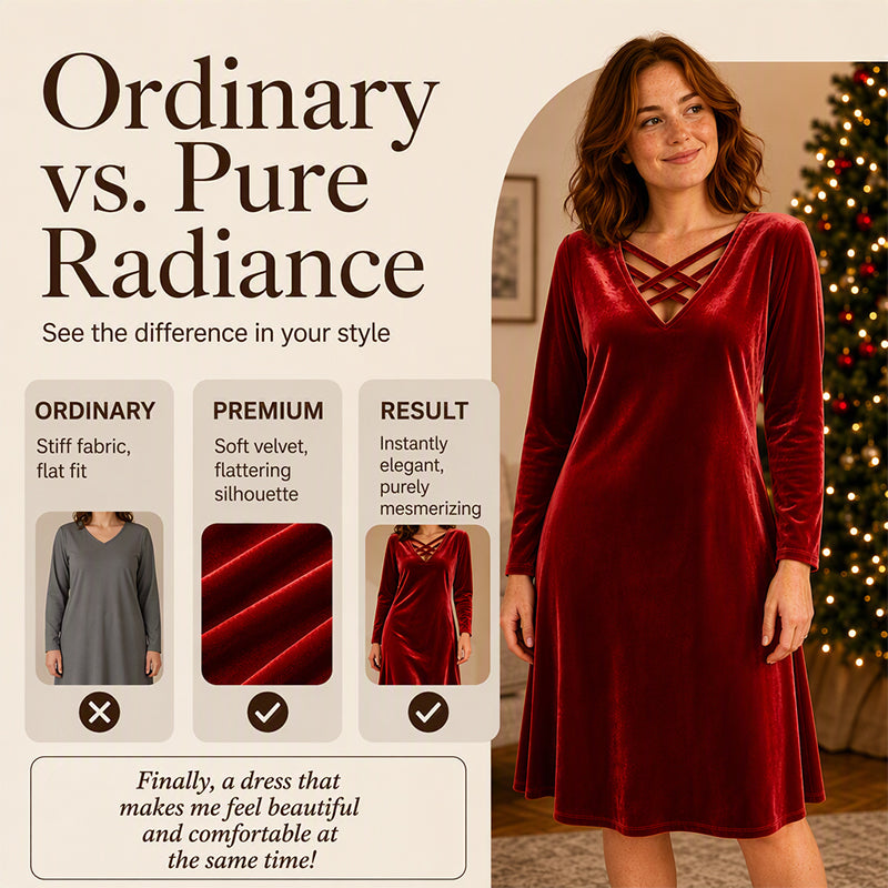 Women's Criss-Cross V-Neck Velvet Midi Dress