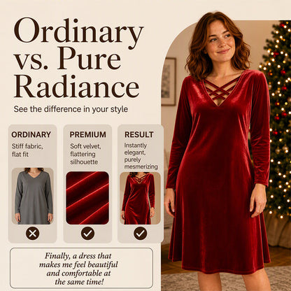 Women's Criss-Cross V-Neck Velvet Midi Dress