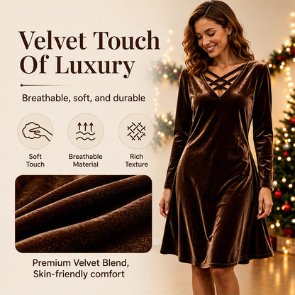 Women's Criss-Cross V-Neck Velvet Midi Dress