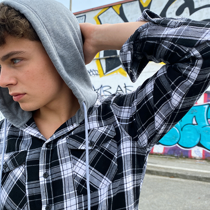 Men's Plaid Flannel Hooded Shirt Jacket