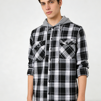 Men's Plaid Flannel Hooded Shirt Jacket