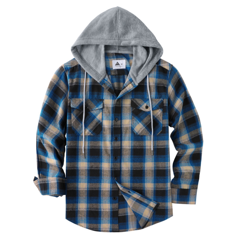 Men's Plaid Flannel Hooded Shirt Jacket