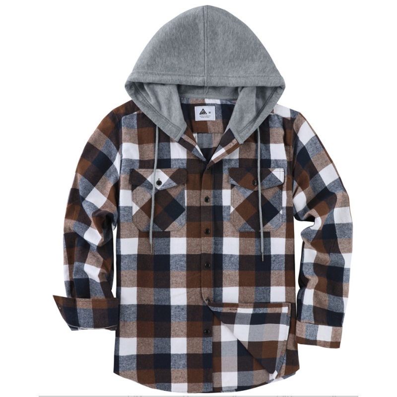 Men's Plaid Flannel Hooded Shirt Jacket