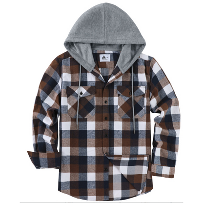 Men's Plaid Flannel Hooded Shirt Jacket