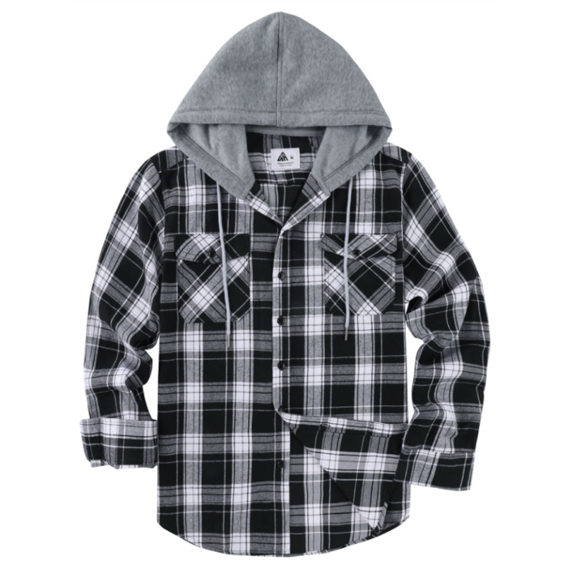 Men's Plaid Flannel Hooded Shirt Jacket