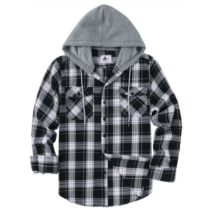 Men's Plaid Flannel Hooded Shirt Jacket
