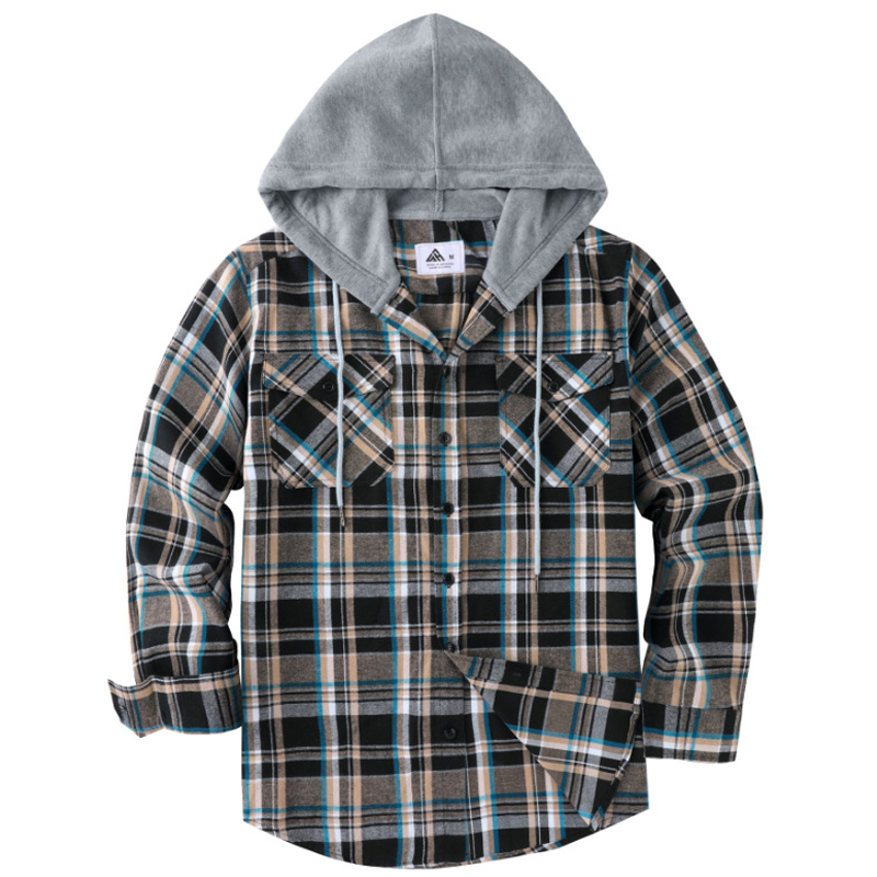 Men's Plaid Flannel Hooded Shirt Jacket
