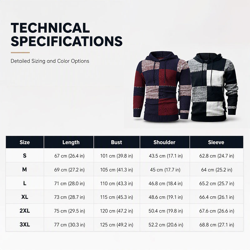 Men's Casual Plaid Patchwork Hooded Knit Sweater