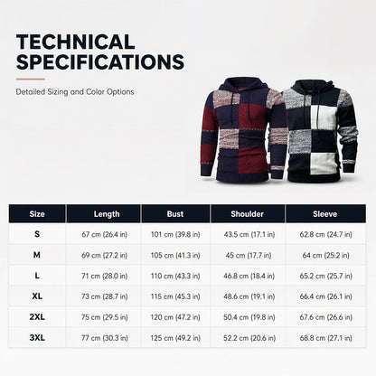 Men's Casual Plaid Patchwork Hooded Knit Sweater