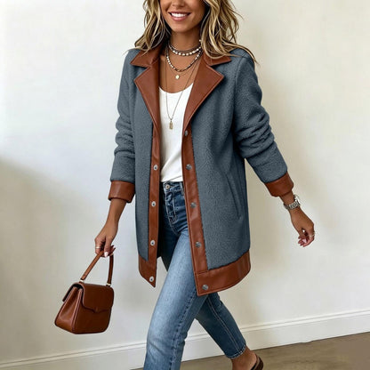 Women's Lapel Plush Patchwork Jacket