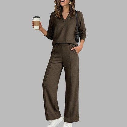 👚🌸 Bestseller – Women's Casual V-Neck Top & Wide-Leg Pants