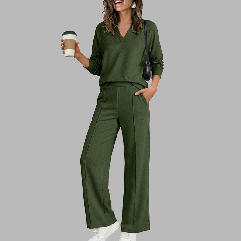 👚🌸 Bestseller – Women's Casual V-Neck Top & Wide-Leg Pants
