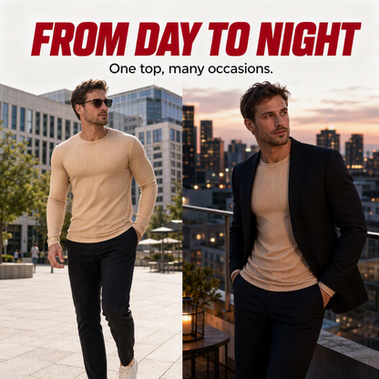Men's Ribbed Slim-Fit Long-Sleeve T-Shirt