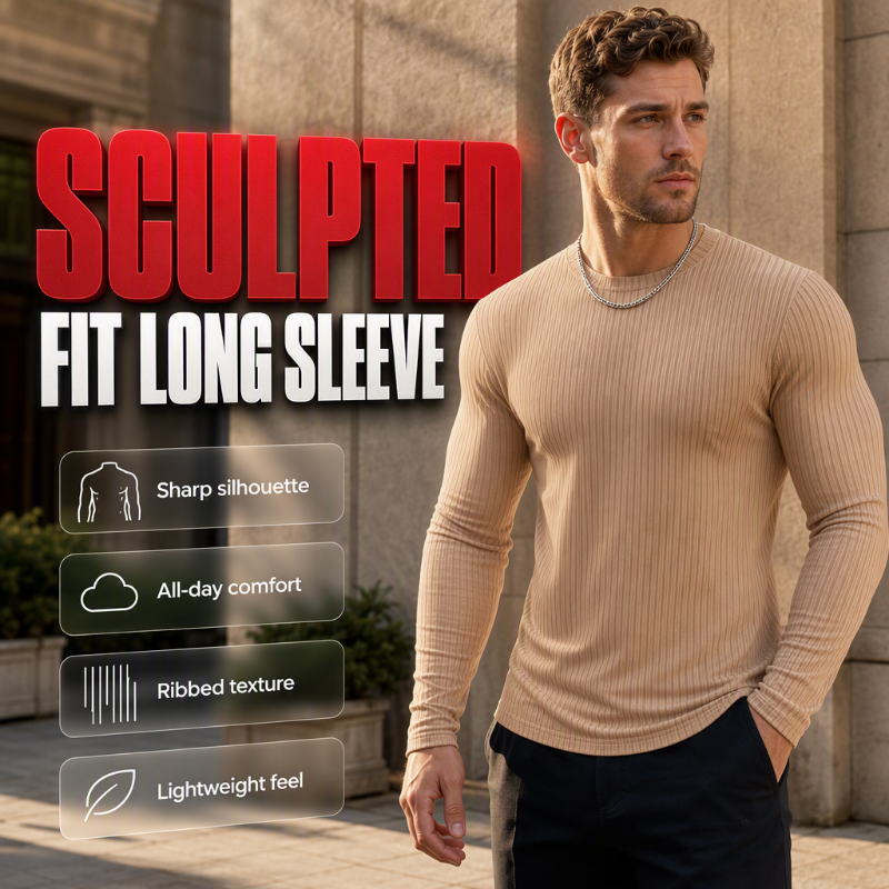 Men's Ribbed Slim-Fit Long-Sleeve T-Shirt