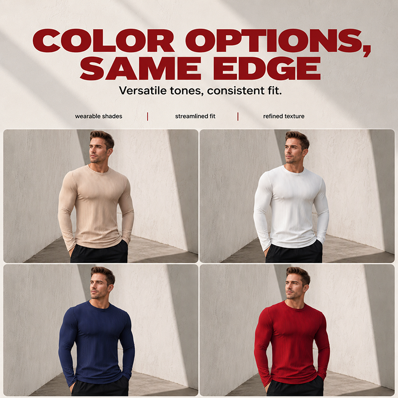 Men's Ribbed Slim-Fit Long-Sleeve T-Shirt