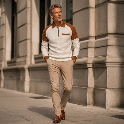Men's Casual Waffle Knit Quarter-Zip Sweatshirt