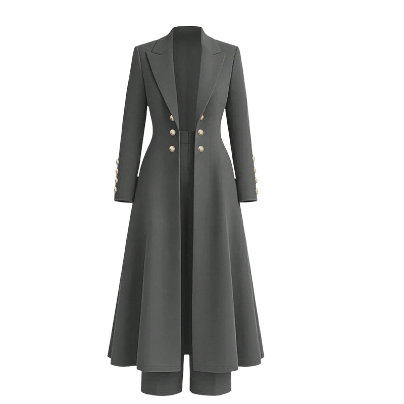 ⏰  💖Black Friday Mega Deal – 50% off!💖✨Women's Elegant Autumn 2 Piece Outfit Set with Retro Long Sleeve Coat and Simple Trousers