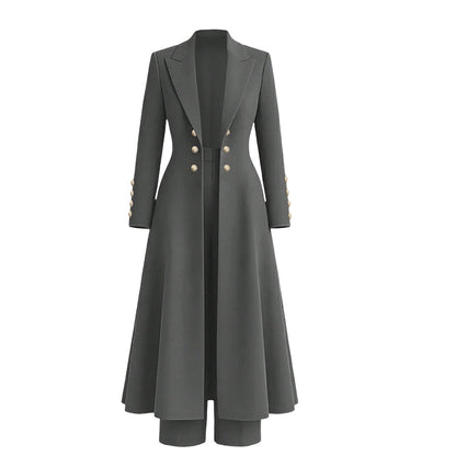 ⏰  💖Black Friday Mega Deal – 50% off!💖✨Women's Elegant Autumn 2 Piece Outfit Set with Retro Long Sleeve Coat and Simple Trousers