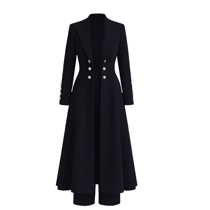 ⏰  💖Black Friday Mega Deal – 50% off!💖✨Women's Elegant Autumn 2 Piece Outfit Set with Retro Long Sleeve Coat and Simple Trousers